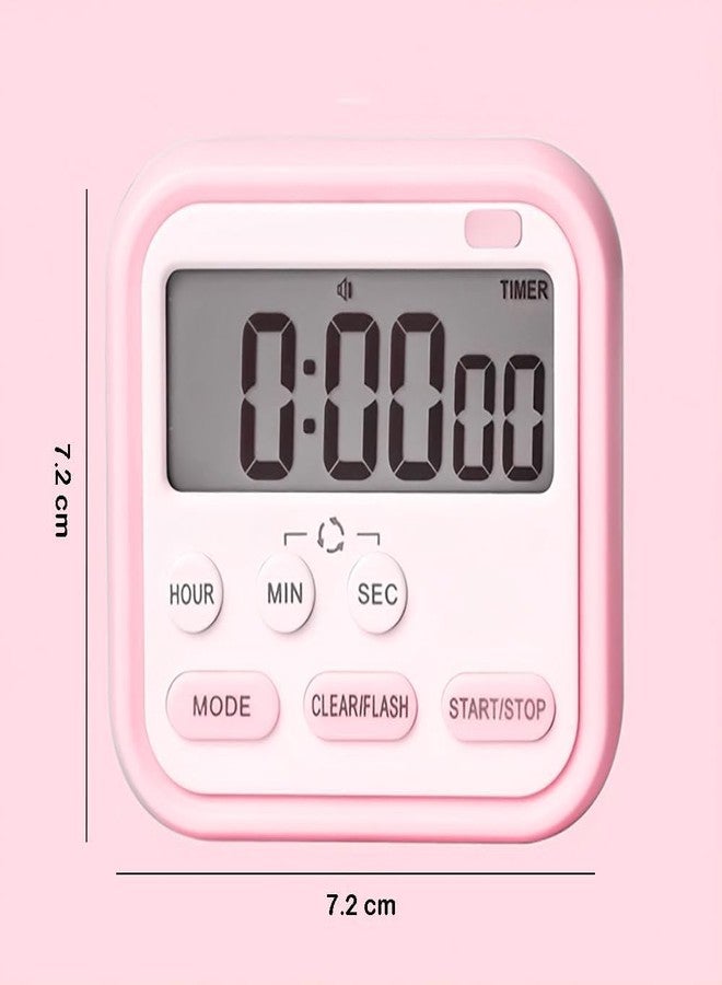 Eripeli Digital Kitchen Timer with Stopwatch Function - Large Display Countdown Timer with Loud Alarm, Magnetic Backing & Stand, Round Design for Cooking, Study, Work (Pink) - Image 2